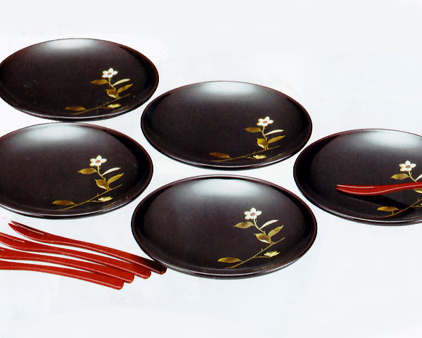 御祝、贈り物、引き出物に フォークセット銘々皿 5枚組 【会津の漆器屋】